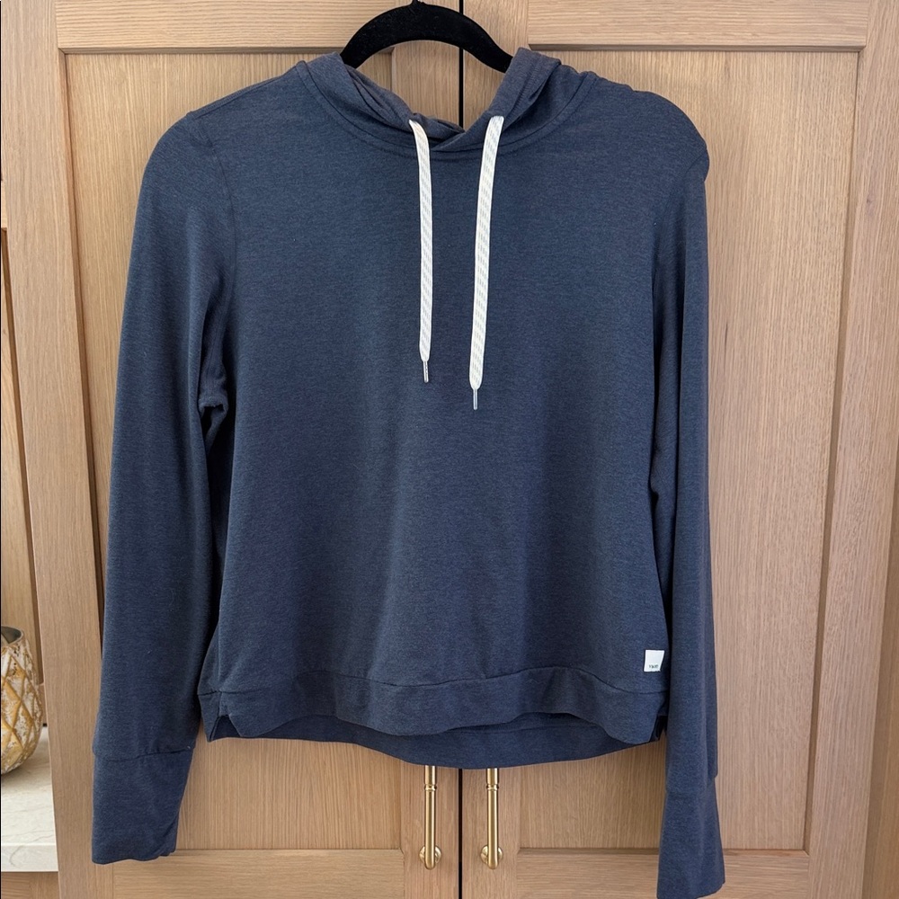 Vuori Navy Hooded Pullover with White Drawstrings